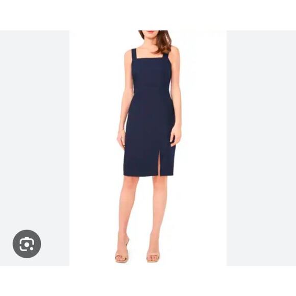 Halogen Dark Blue Linen Blend Midi Dress Size Small - Picture 1 of 6